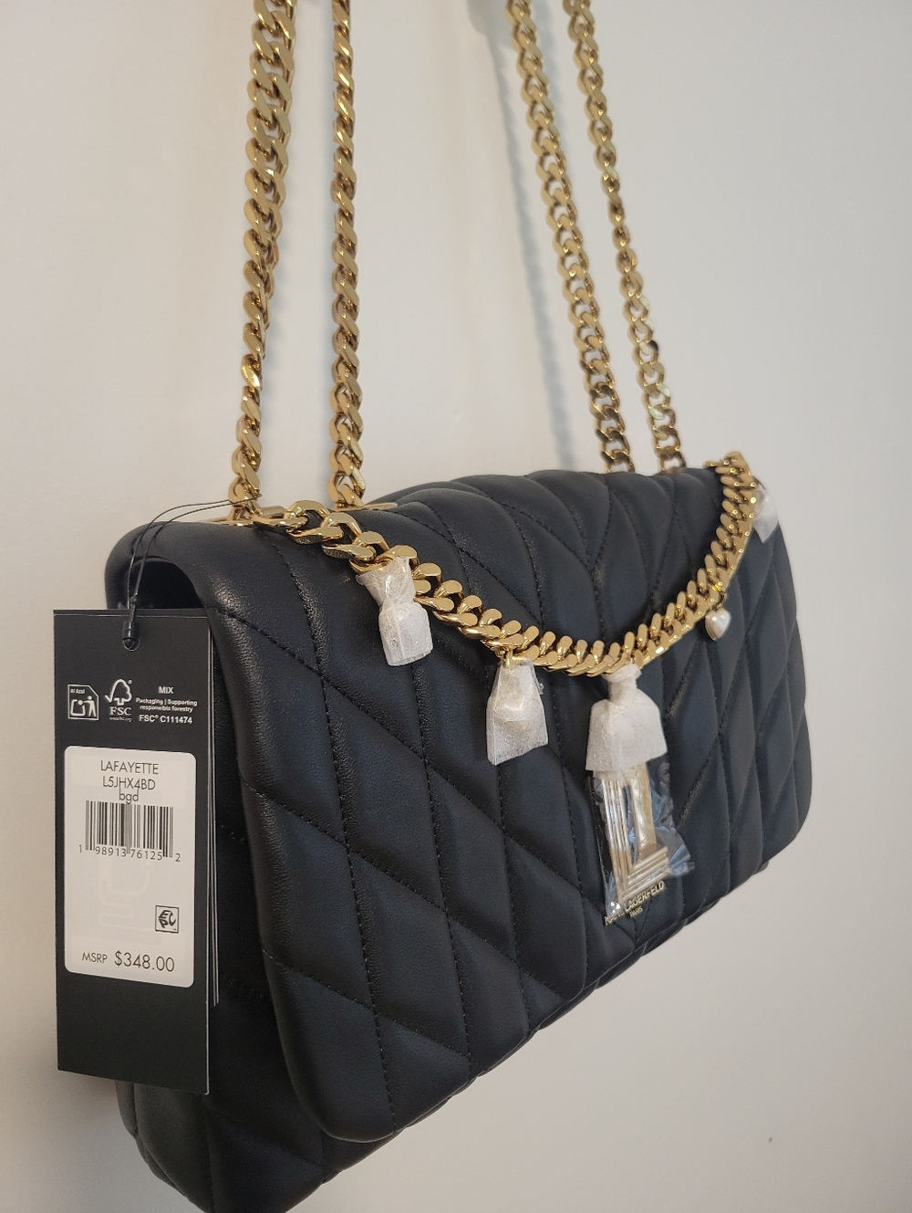 Black Quilted Karl Lagerfeld Paris Chain Shoulder Bag with Gold Hardware - Picture 2 of 3